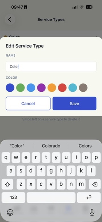 Editing a service type