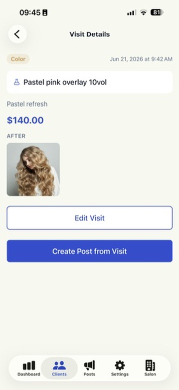 A visit with color formula and before/after photos